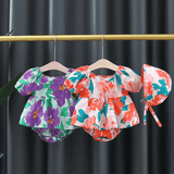 Baby Girl Flower Graphic Square Neck Fashion Onesies Dress With Hat - MyKids-USA™