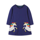 Girls’ Cartoon Pattern Embroidery Crew Neck Dress - MyKids-USA™