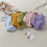 Baby Girl 1pcs Solid Colid Waffle Knitted Fabric Belted Sleeveless Onesies - MyKids-USA™