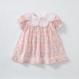 Baby Girl Short-Sleeved Floral Print Shell Shape Collar Pattern A Version Dress - MyKids-USA™