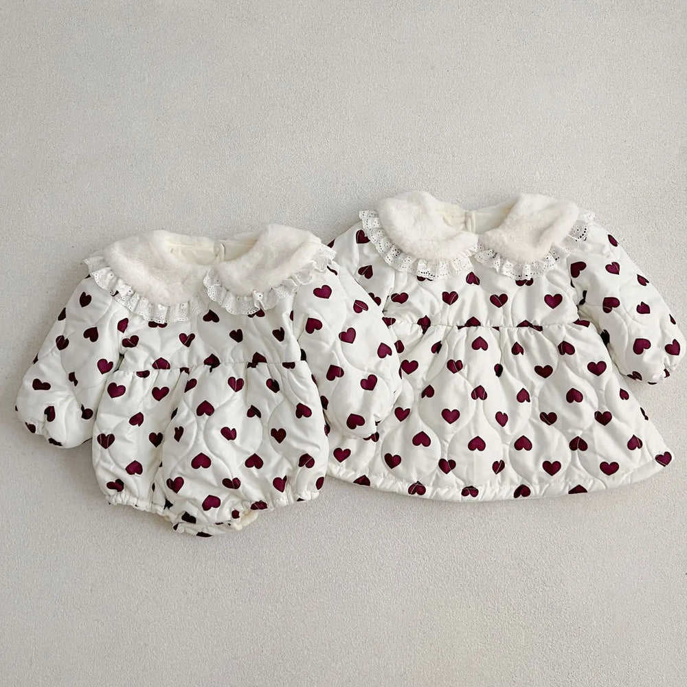 Red Heart Pattern Peter Pan Lace Collar Long Sleeve Fashion Princess Onesies&Dress - MyKids-USA™
