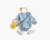 Baby Girl Solid Color Ruffle Design Denim Long Sleeved Bodysuit Onesies - MyKids-USA™