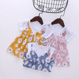 Baby Girl Little Daisy Print Pattern False Two-Piece Patchwork Design Round Collar Short-Sleeved Dress