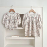 Floral Square Neck Lantern Long Sleeve Sweet Princess Onesies&Dress - MyKids-USA™