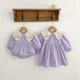 Arrival Spring Baby Kids Girls Long Sleeves Bows Embroidery Pattern Floral Collar Onesies and Dress – Princess Sister Matching Set - MyKids-USA™