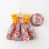 Baby Girl Flower Pattern Butterfly Sleeve Design Cute Dress With Hat - MyKids-USA™