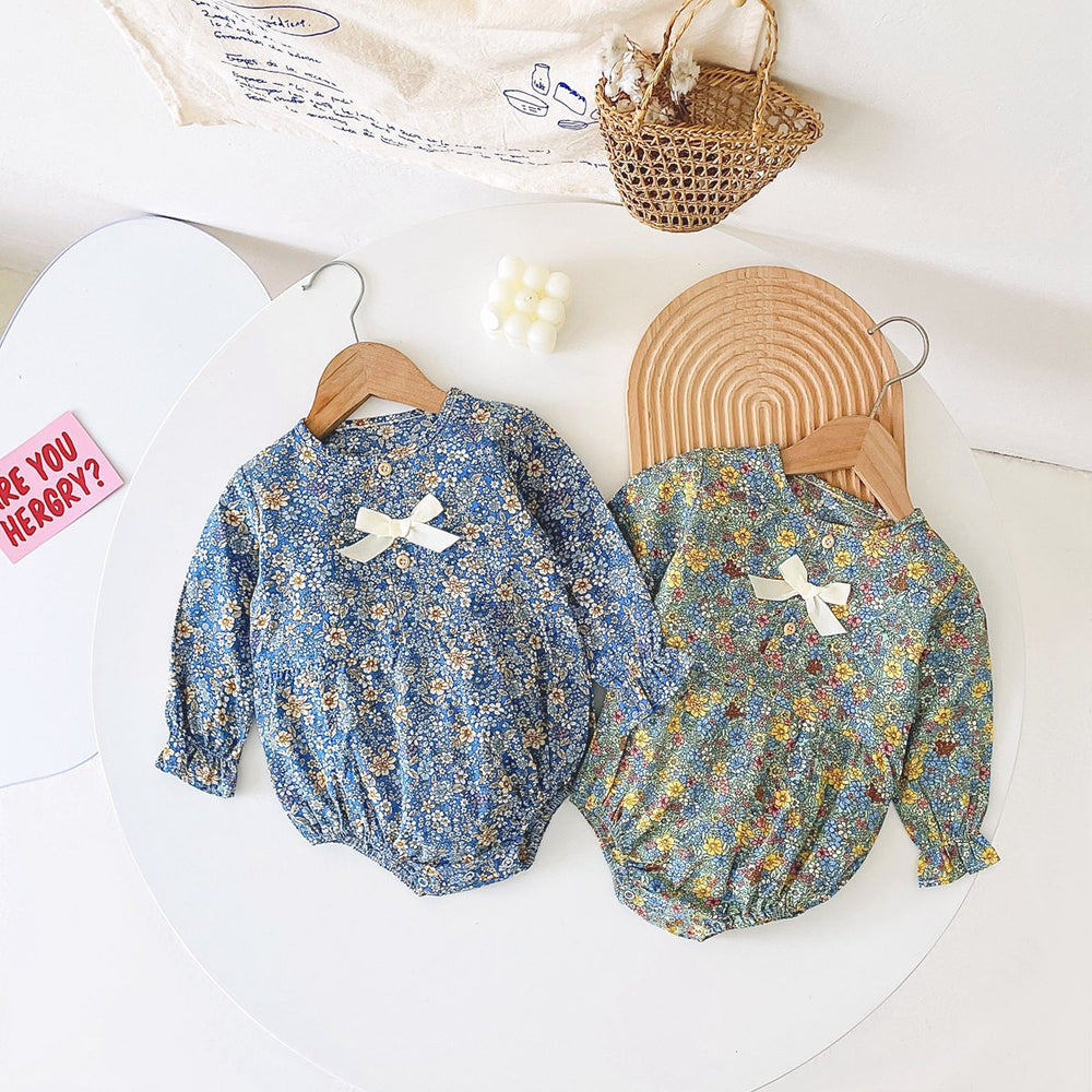 Baby Girl Ditsy Flower Pattern Bow Patched Design Korean Style Onesies - MyKids-USA™