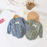Baby Girl Ditsy Flower Pattern Bow Patched Design Korean Style Onesies - MyKids-USA™