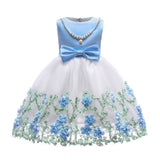 Baby Girl Flower Mesh Overlay Design Bow Tie Vest Dress Birthday Formal Dress - MyKids-USA™