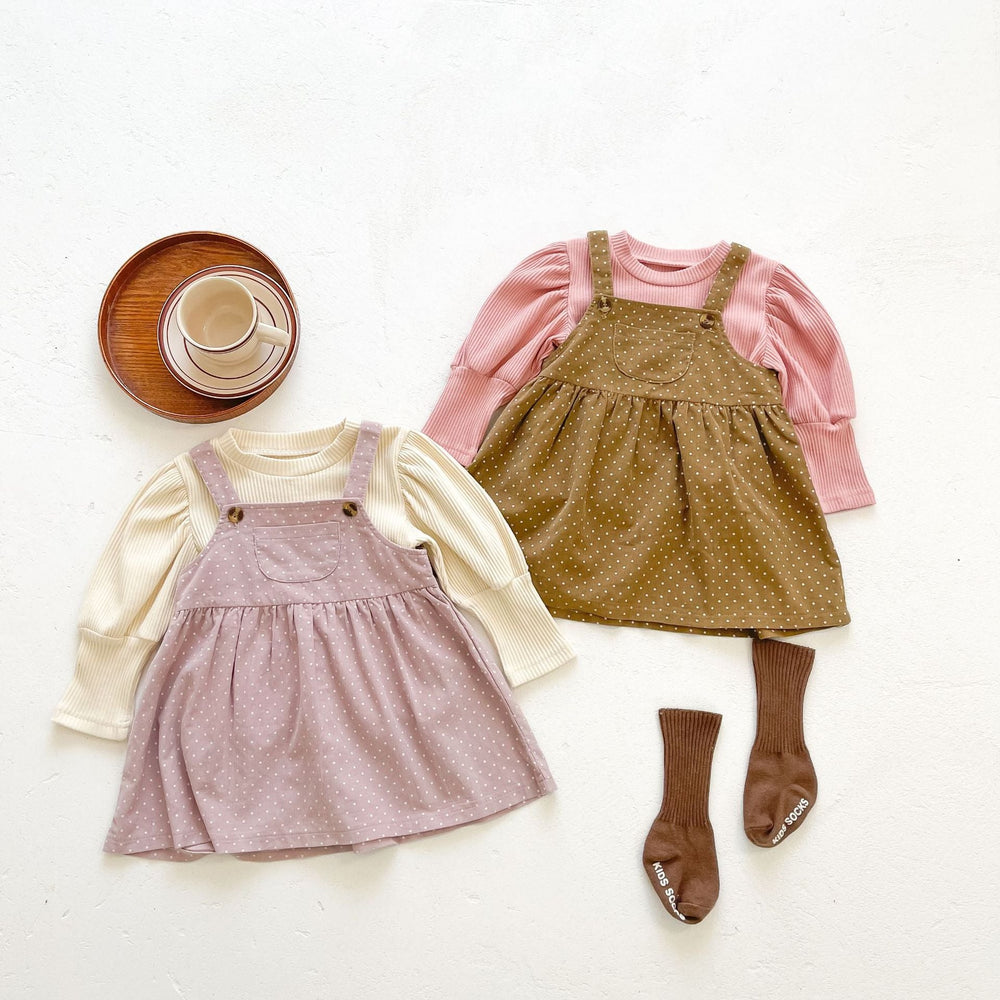 Baby Girls Dot Print Dress Combo Solid Top In Sets - MyKids-USA™