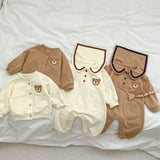 Baby Cartoon Bear Patched Pattern Cute Style Romper And Coat
