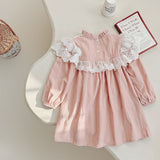 Arrival Autumn Girls Floral Embroidery Pattern Long Sleeves Ruffle Neck Dress - MyKids-USA™