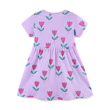 Summer New Arrival Girls’ Purple Flowers Pattern Short Sleeves Dress - MyKids-USA™