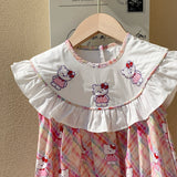 Summer Baby Kids Girls Sleeveless Teddy Pattern Embroidered Plaid Dress