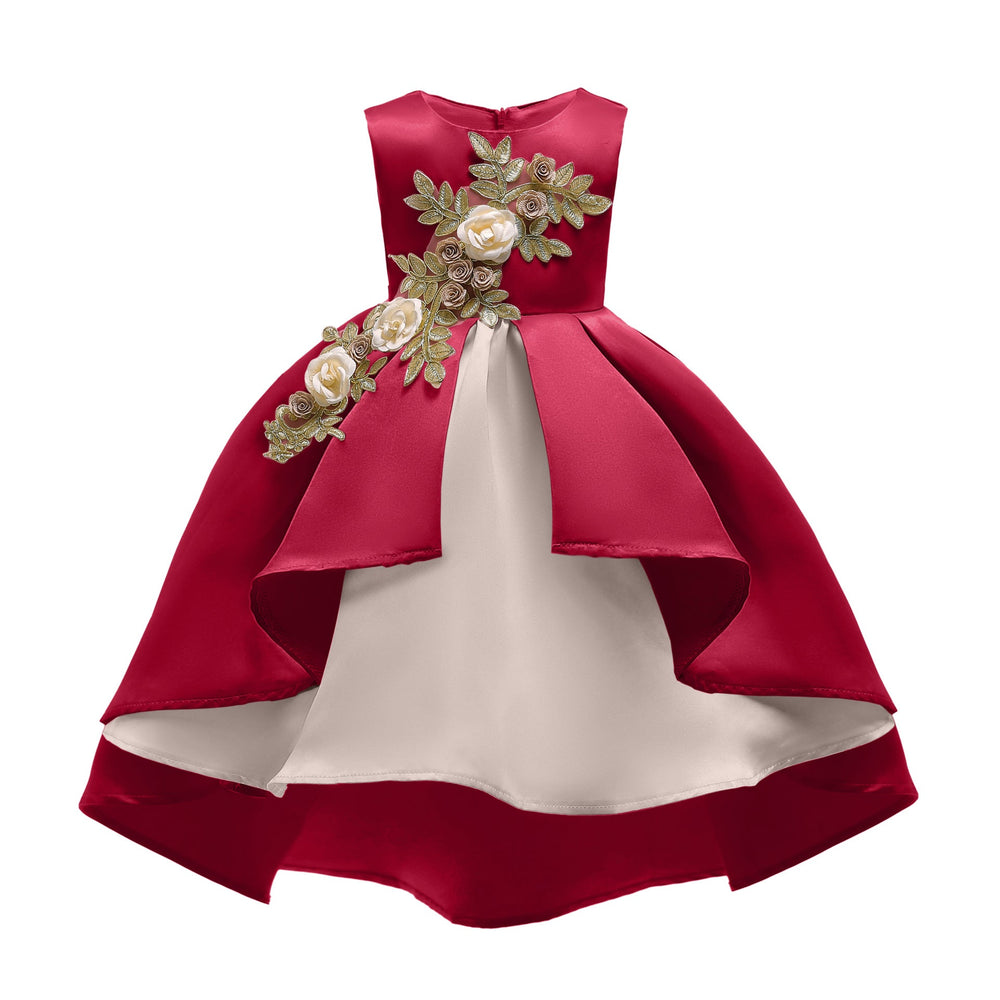Baby Girl Flower Embroidered Pattern Vest Formal Dress Birthday Dress - MyKids-USA™