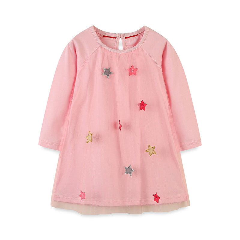 New Arrival Girls’ Long Sleeve Princess Dress For Children, Baby Girls’ Exquisite Heart/Star Mesh Dress - MyKids-USA™
