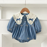 Arrival Autumn Baby Kids Girls Long Sleeves Bows Embroidery Pattern Floral Collar Onesies and Dress – Princess Sister Matching Set - MyKids-USA™