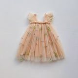 Summer Baby Kids Girls Sleeveless Floral Embroidered Mesh Design Off Shoulder Strap Dress - MyKids-USA™