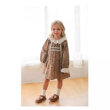 Design Autumn Girls Vintage Floral Ruffle Collar Long Sleeves Dress - MyKids-USA™