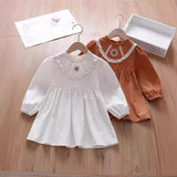 Autumn Kids Girls Simple Long Sleeves Ruffle Neck Floral Embroidery Dress - MyKids-USA™