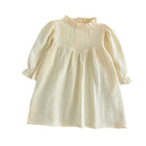 Arrival Spring Baby Kids Girls Long Sleeves Solid Color Ruffle Collar Dress - MyKids-USA™