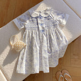 Summer Baby Kids Girls Short Sleeves Butterfly Pattern Embroidered Dress