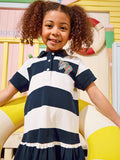 Summer Unicorn Logo Short-sleeved Striped Dress with Crew Neck for Stylish Girls