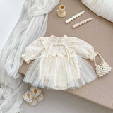 Autumn Arrival Baby Girls Long Sleeves Stand Collar Floral Embroidery Tulle Onesies Dress - MyKids-USA™