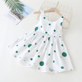 Baby Girls Polka Dot Pattern Sleeveless Round Collar Dress With Bow Decoration - MyKids-USA™
