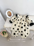 Spring Baby And Kids Girls Polka Dots Romper And Black Leather Shoes Clothing Set - MyKids-USA™