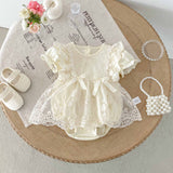 Summer Arrival Baby Girls Cute Solid Color Floral Embroidery Short Sleeves Dress Design Onesies - MyKids-USA™