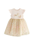 Spring And Summer Baby Girls Short Sleeves Unicorn Cartoon Floral Chiffon Dress - MyKids-USA™