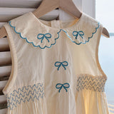Summer Baby Kids Girls Vintage Sleeveless Bows Pattern Embroidery Collar Dress - MyKids-USA™