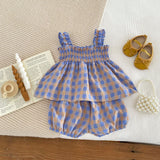 Summer Baby Kids Girls Plaid Strap Dress And Shorts 2-Piece Clothing Set
