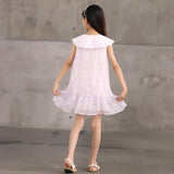 New Design Summer Kids Girls French Style Purple Fashion Lace Trim Collar Dress