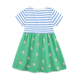 Summer Pure Cotton Cartoon Puppy Pattern Short Sleeves Dress for Stylish Girls