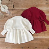 Baby Girl Solid Lantern-Sleeved Knitting Dress In Autumn - MyKids-USA™