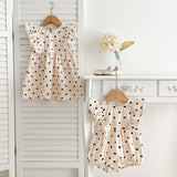 New Arrival Summer Baby Kids Girls Heart Pattern Sleeveless Crew Neck Onesies And Girls’ Dress – Princess Sister Matching Set