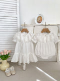 Summer Baby Girls Flowers Embroidery Pattern Lace Collar Short Sleeves Onesies/Dress - MyKids-USA™