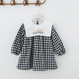 Check Plaid Doll Collar Design Bear Cartoon Embroidery Thick Preppy Dress - MyKids-USA™
