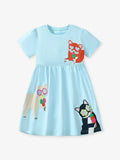 Summer Pure Cotton Animals Cartoon Pattern Short Sleeves Dress for Stylish Girls - MyKids-USA™