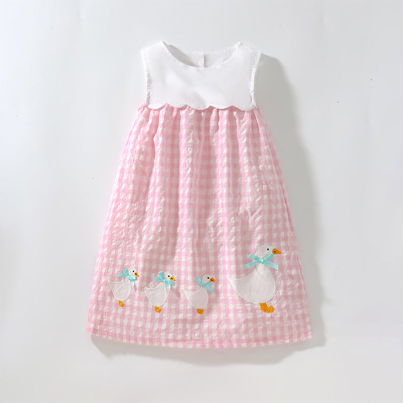 Summer Baby Girls Sleeveless Plaid Patchwork Geese Pattern Dress - MyKids-USA™