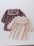 Spring and Autumn Floral Print Long-sleeved Dress with Lace Collar for Stylish Girls - MyKids-USA™