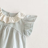 Summer Arrival Baby Girls Cute Fly Sleeves Color Patchwork Onesies