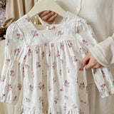 Design Autumn Girls Fashion Floral Long Sleeves Square Neck Dress