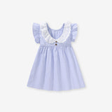 Spring And Summer Baby Girls Ruffle Collar Short Sleeves Striped Dress - MyKids-USA™