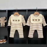 Striped Pattern Pajamas With Removable Drool Towel Sets