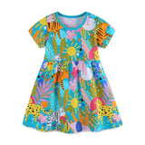 Summer Pure Cotton Cartoon Jungle Animals Pattern Short Sleeves Dress for Stylish Girls - MyKids-USA™