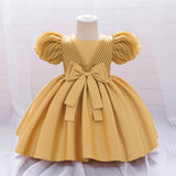 New Design Summer Baby Kids Girls Short Sleeves Striped Pattern Bow Tied Dress - MyKids-USA™