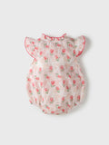 Summer New Design Baby Girls Red Rose Flowers Pattern Fly Sleeves Ruffle Neck Sweet Cute Onesies